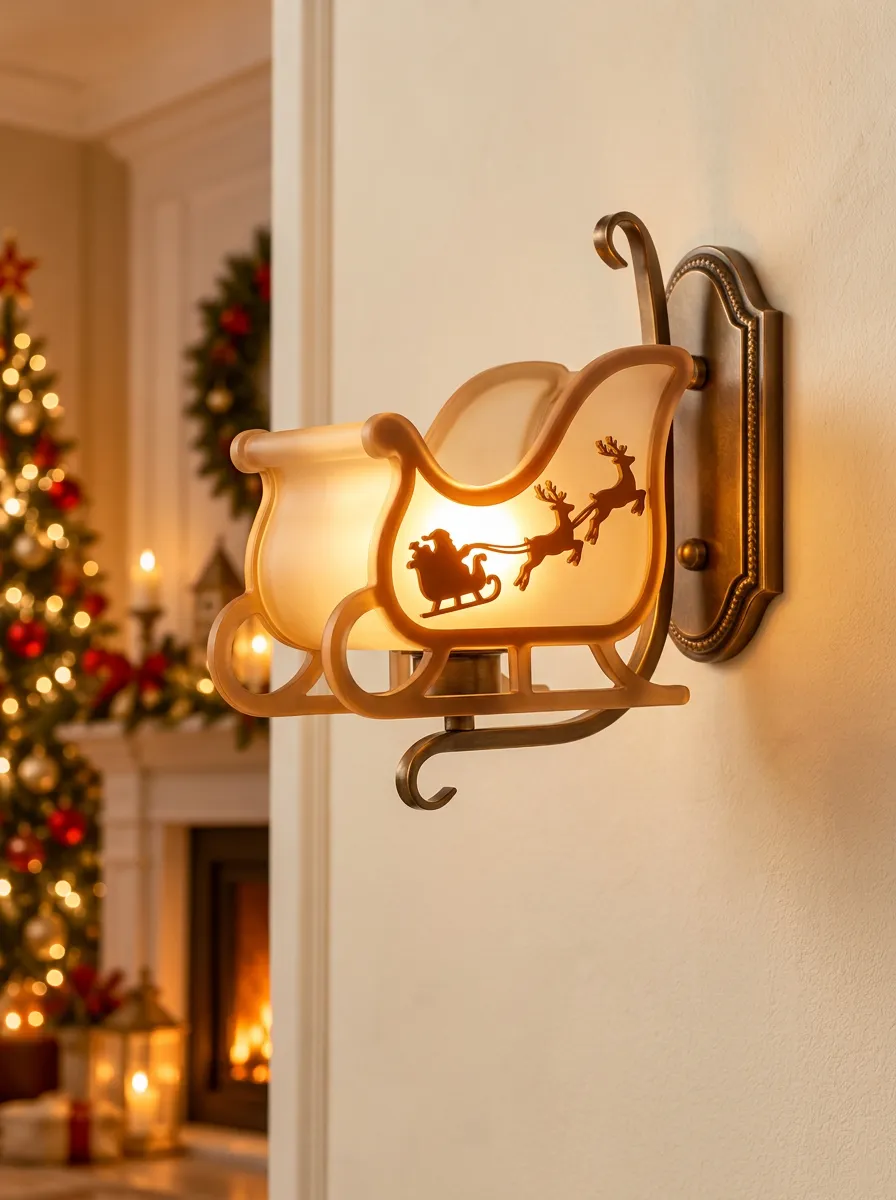 Classic Santa Sleigh Reindeer Christmas Wall Light