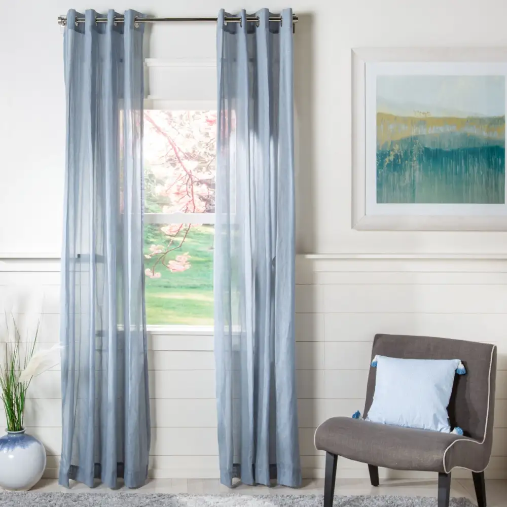 Sheer Linen-Blend Eyelet Contemporary Curtain Panel
