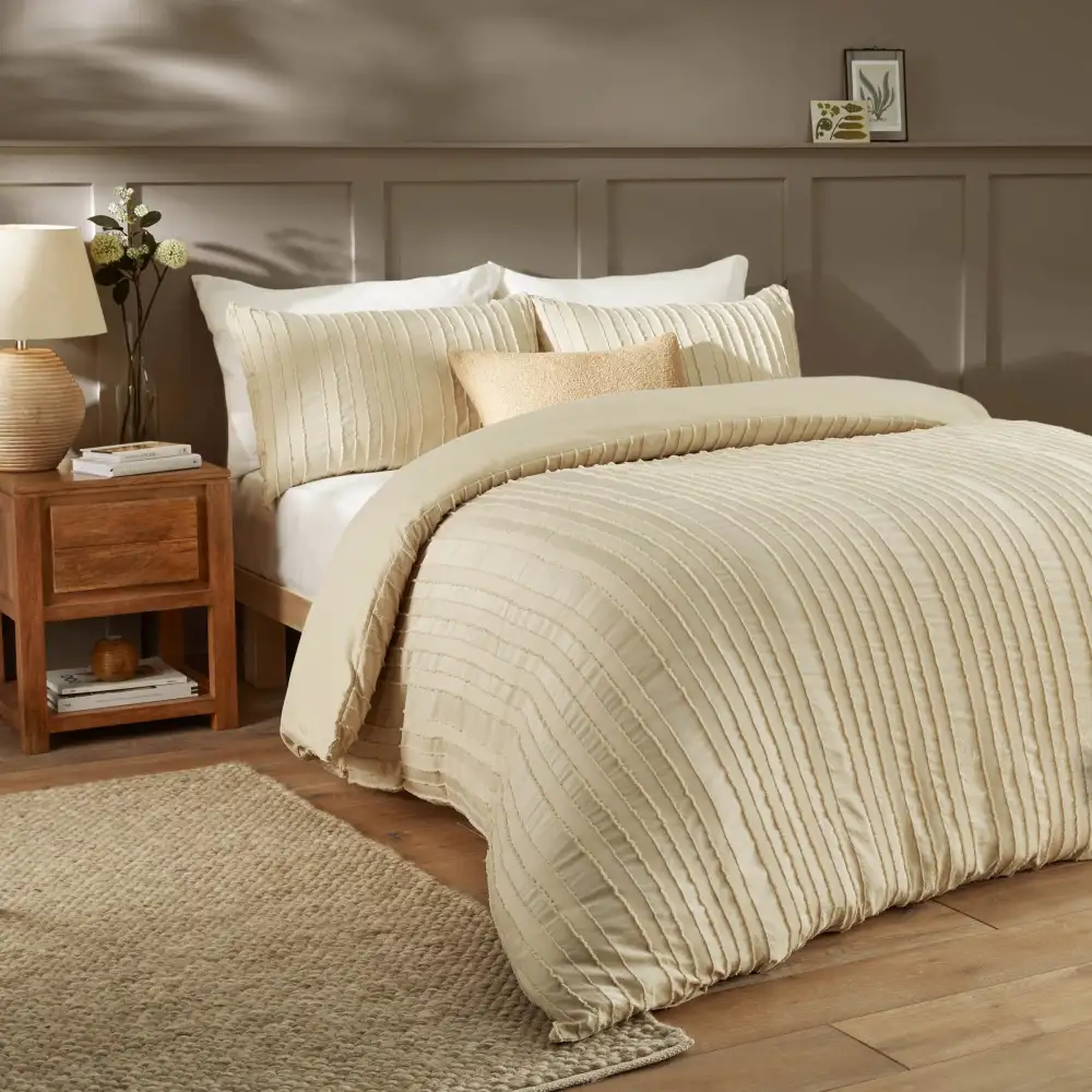 Tufted Stripe Linen Duvet Cover Set