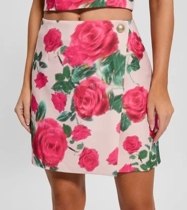 Printed Floral Button Closure Skirt