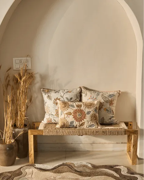 Embroidered Striped Cotton Decorative Cushion Cover