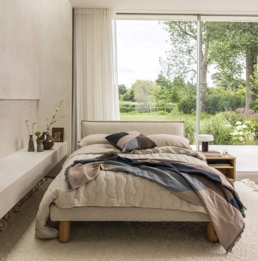 Refined Upholstered Boucle Bed