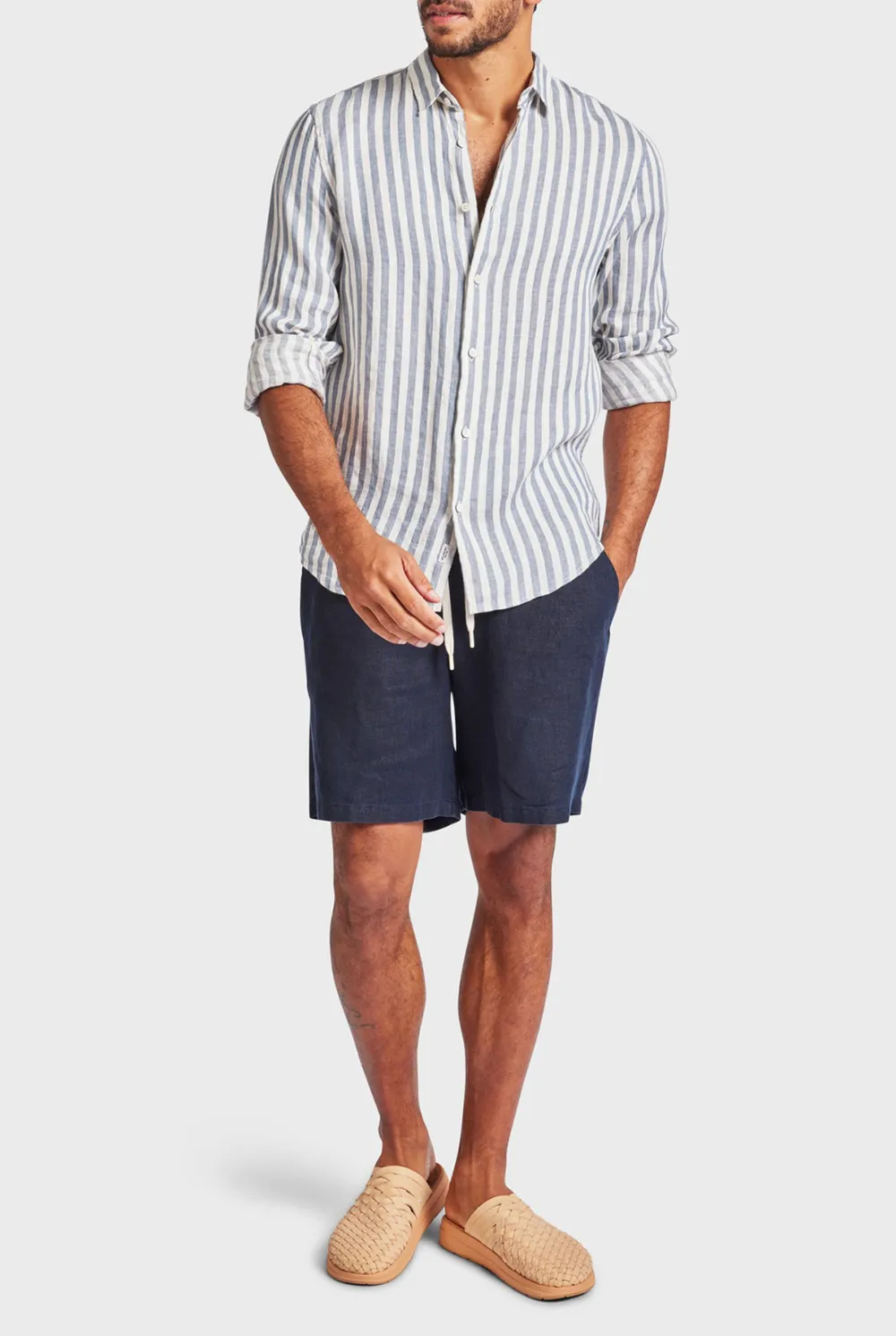 Vertical Stripe Cotton Casual Button Down Shirt