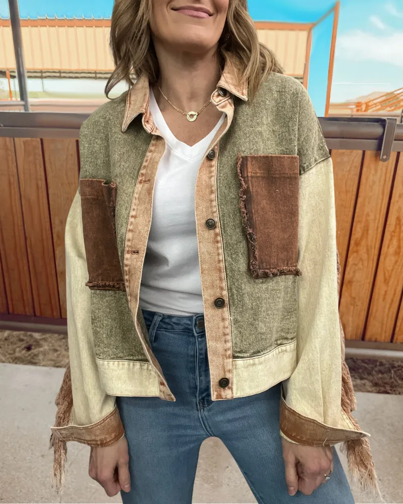 Washed Distressed Fringed Jacket
