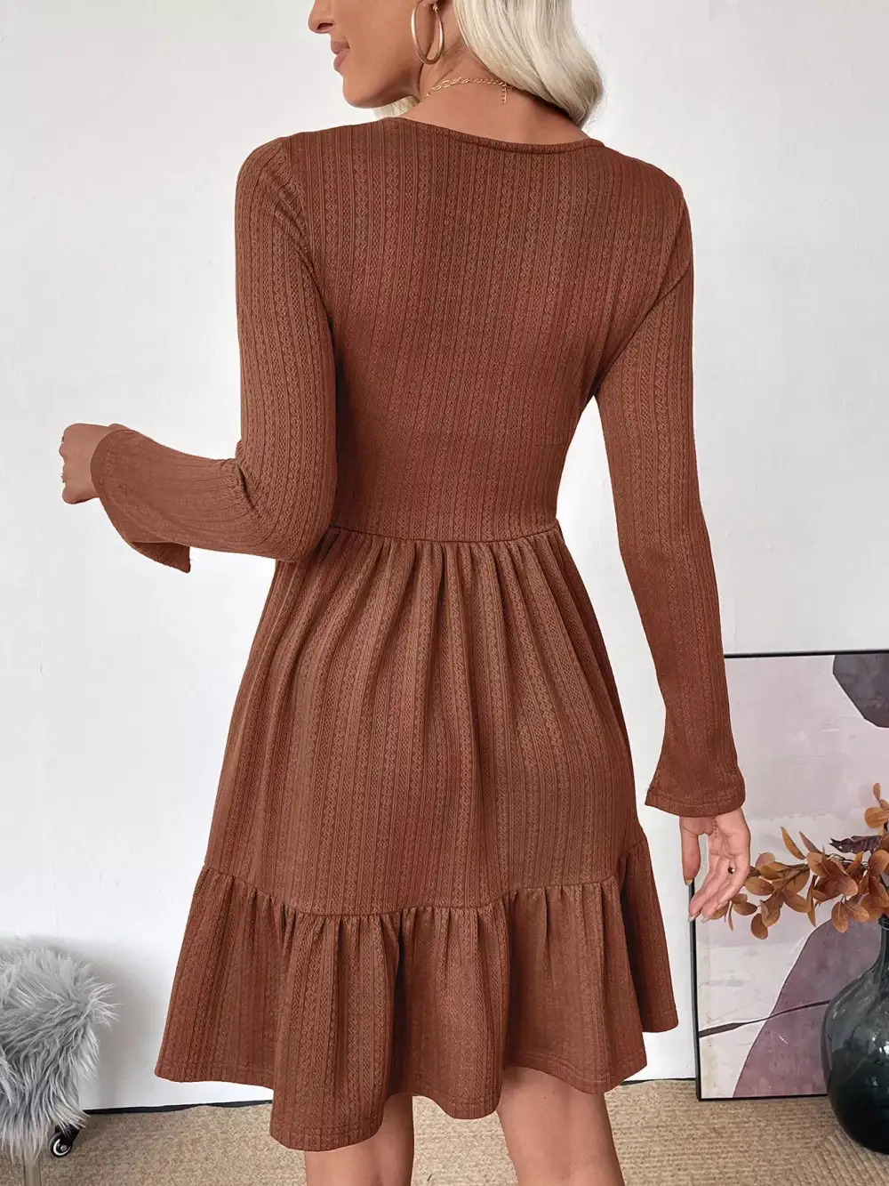 Elegant Ruffle Long Sleeve Casual Dress