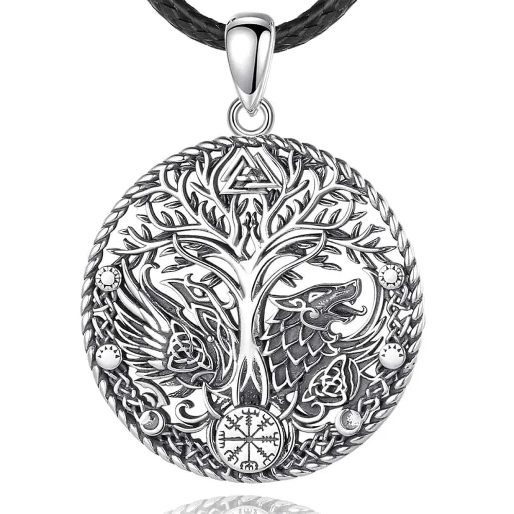 Men's Yggdrasil Necklace Runes And Wolf