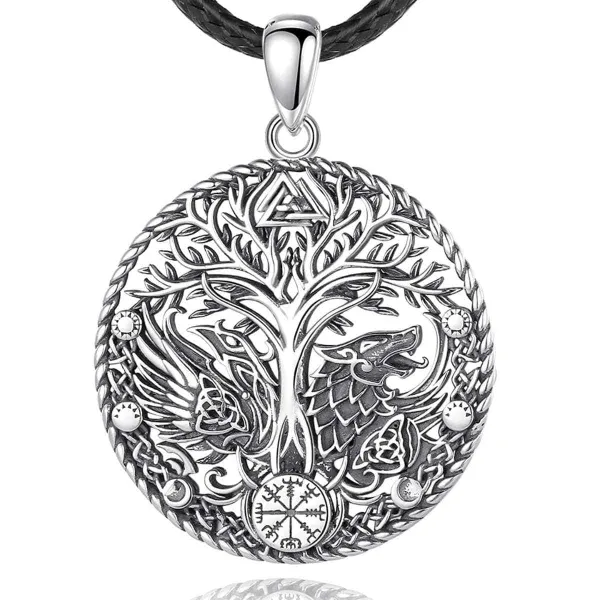 Men's Yggdrasil Necklace Runes And Wolf