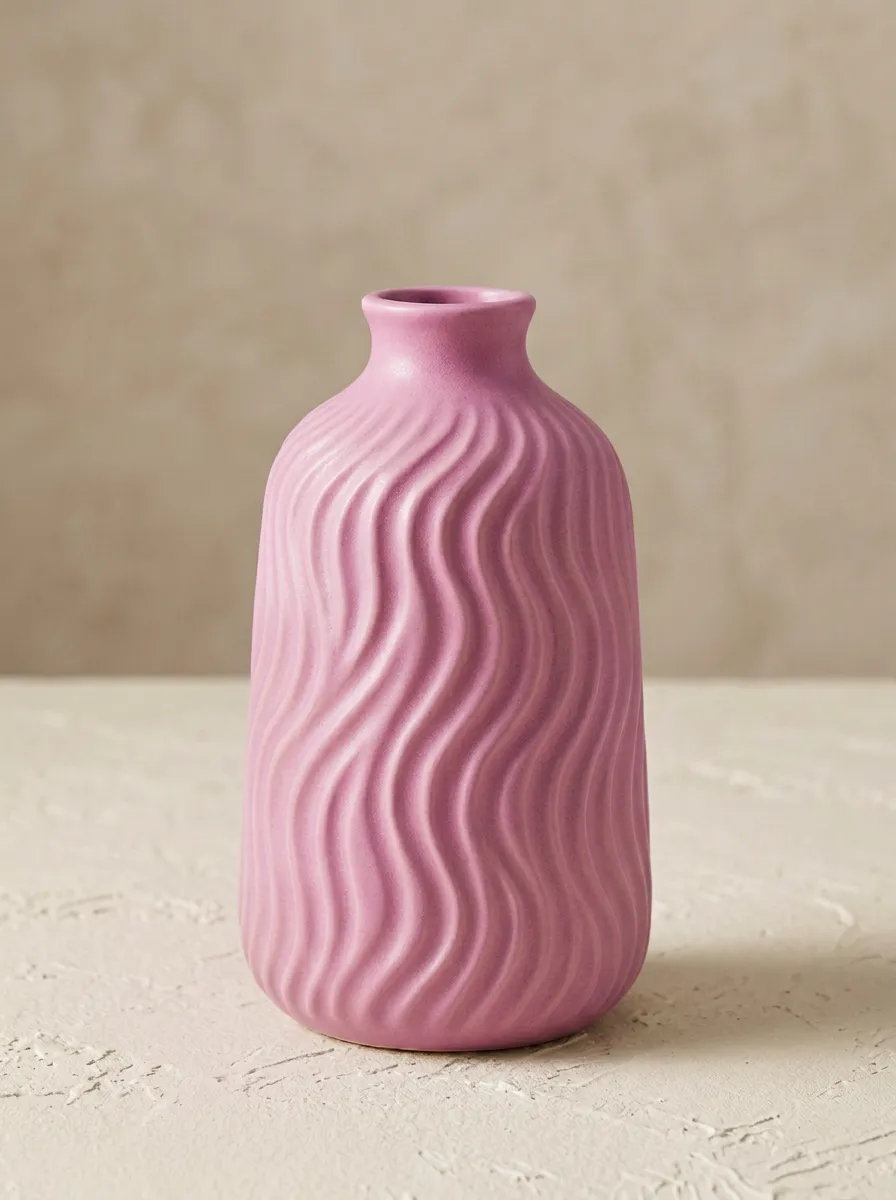 Artful Minimalist Wavy Textured Ceramic Vase