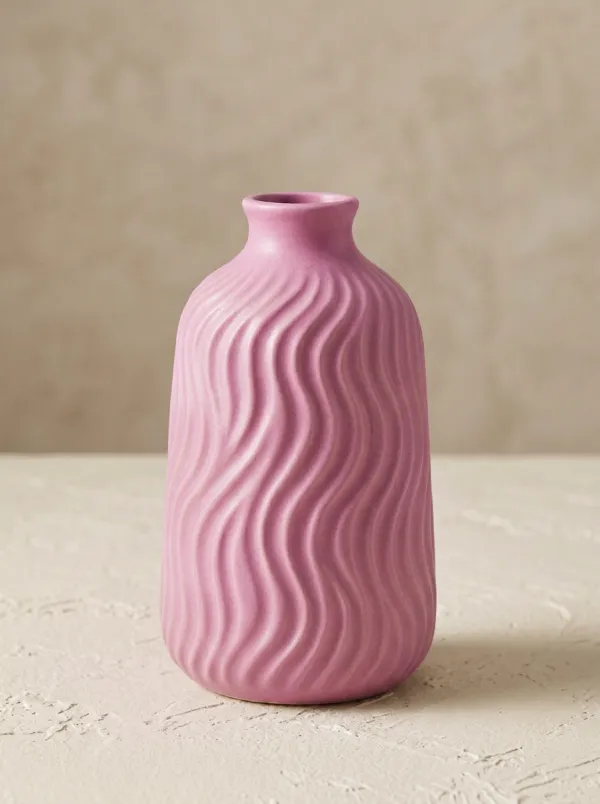 Artful Minimalist Wavy Textured Ceramic Vase