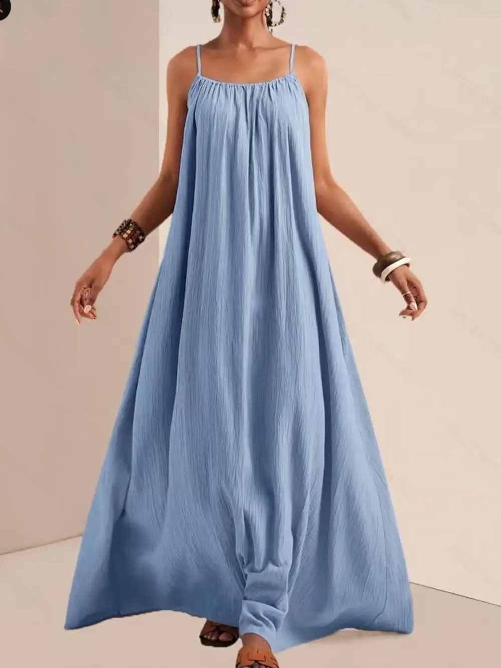 Ruched Spaghetti-Strap Maxi Dress