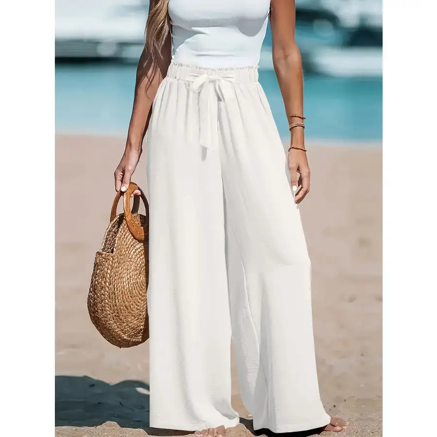 Full Size Drawstring Waist Wide Leg Pants Plus Size