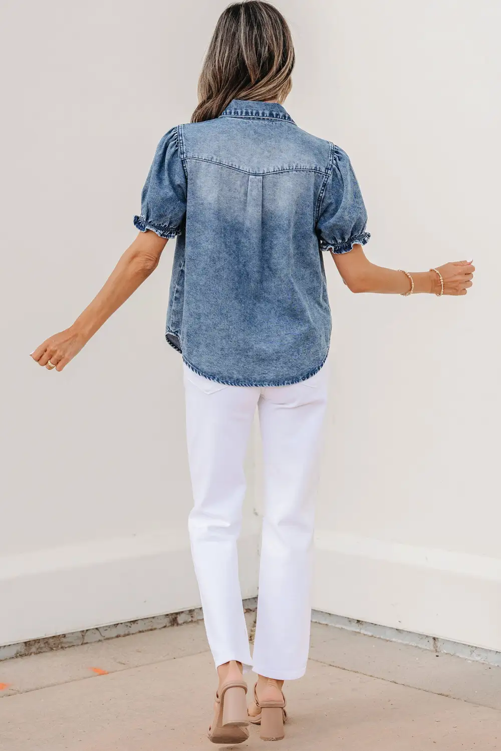 Frilled Button Front Short Sleeve Shirt Blouse