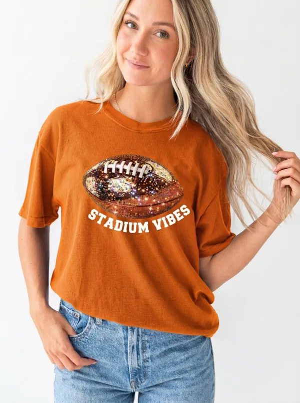 Women's Football Lover Stadium Vibes Glitter Ball Printed T-shirt