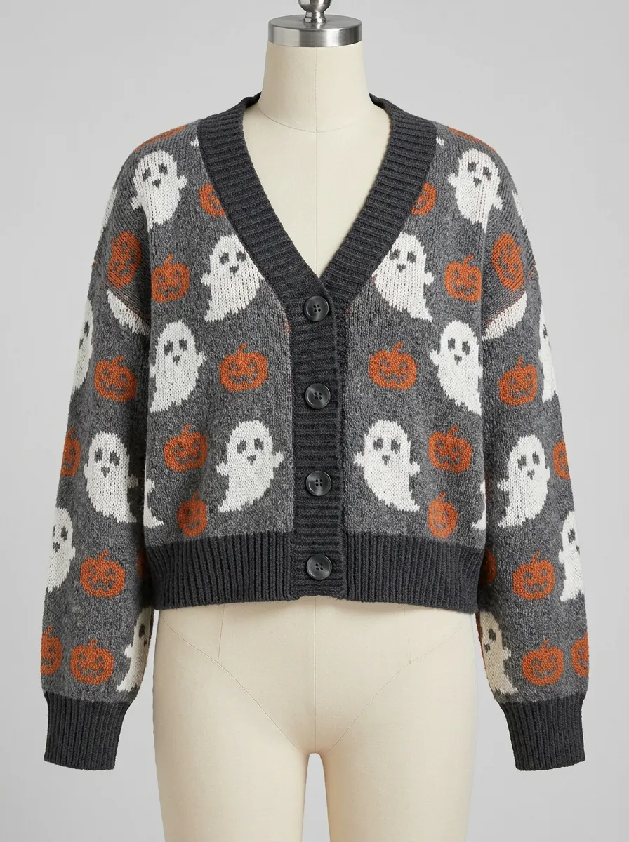 Women's Ghost Pumpkin Halloween Knit Cardigan