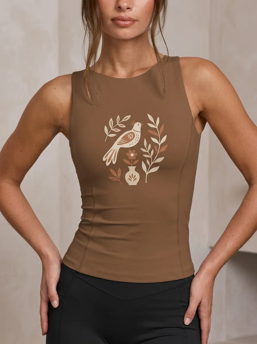 Women's Boho Nature Lover Bird and Floral Printed Tank Top