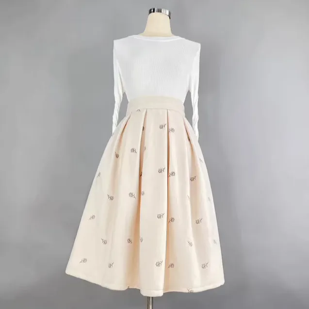 Modern Easy Embroidered High Waist Skirt