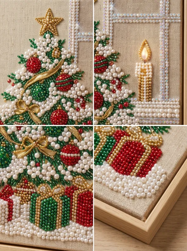 Christmas Xmas Tree Candle Printed Pearl Art