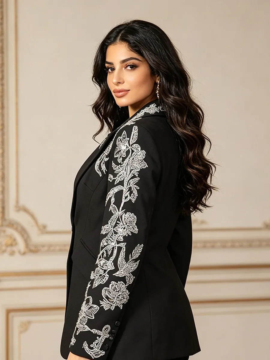 Abrielle Beaded Floral Embroidered Blazer