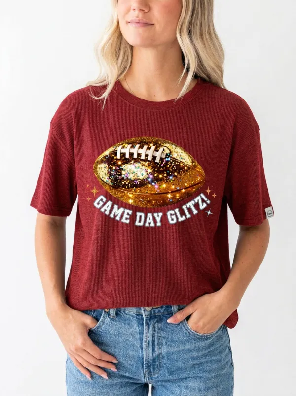 Women's Heritage Inspired Gridiron Ball Sparkle Love Crewneck T-Shirt