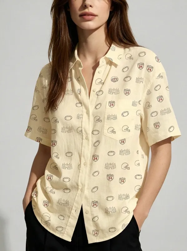 Women's American Football Fan Helmet Stadium Pattern Printed Shirt