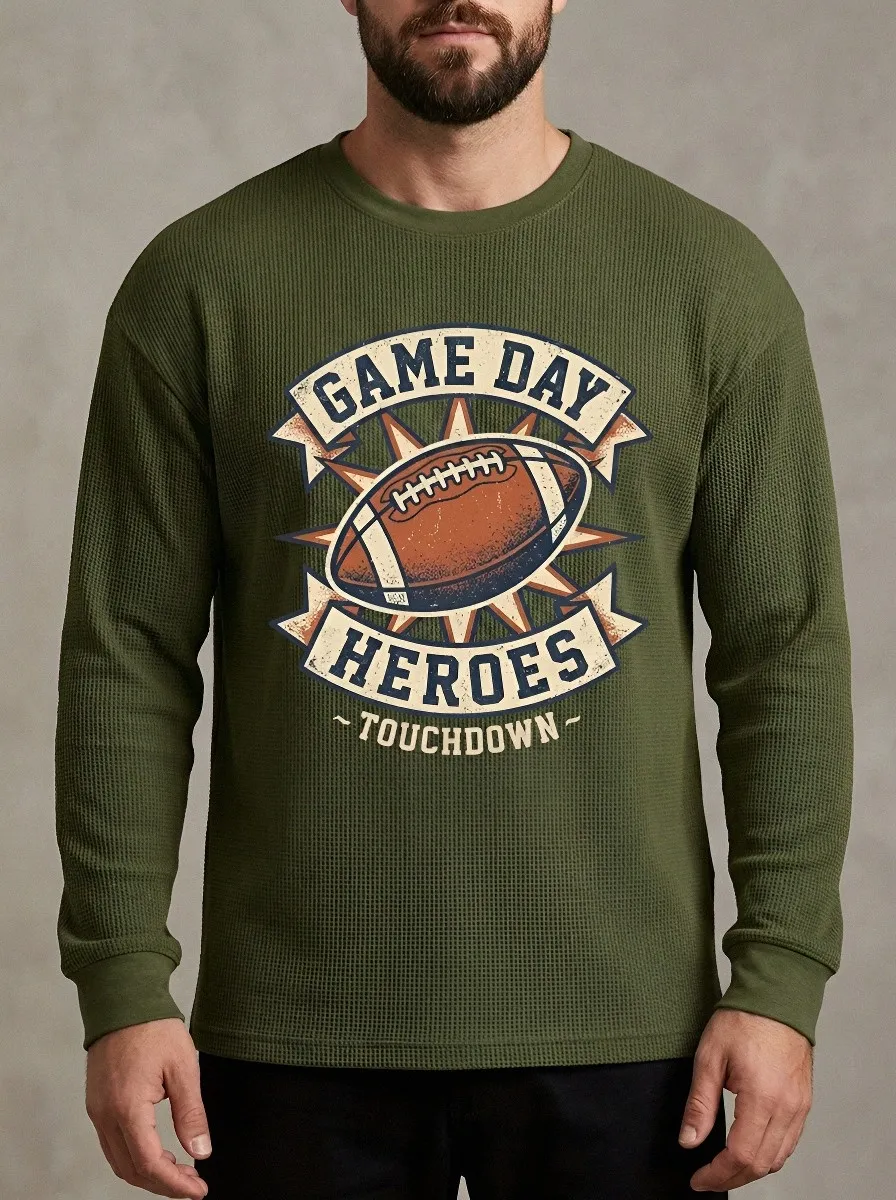 Men's American Football Game Day Heroes Printed Waffle Knit T-Shirt