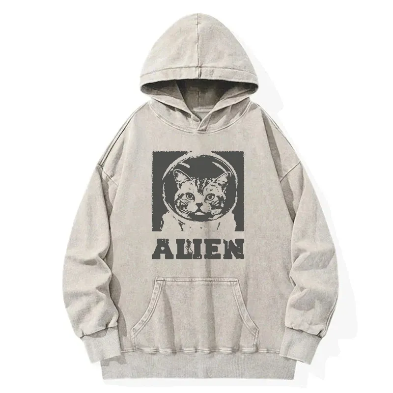 Alien Cat Washed Hoodie