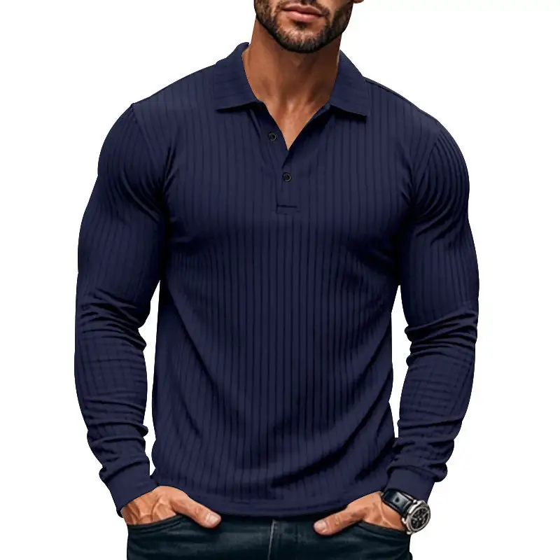 Long Sleeve Slim Fit Athletic Fine Knit Polo Shirt