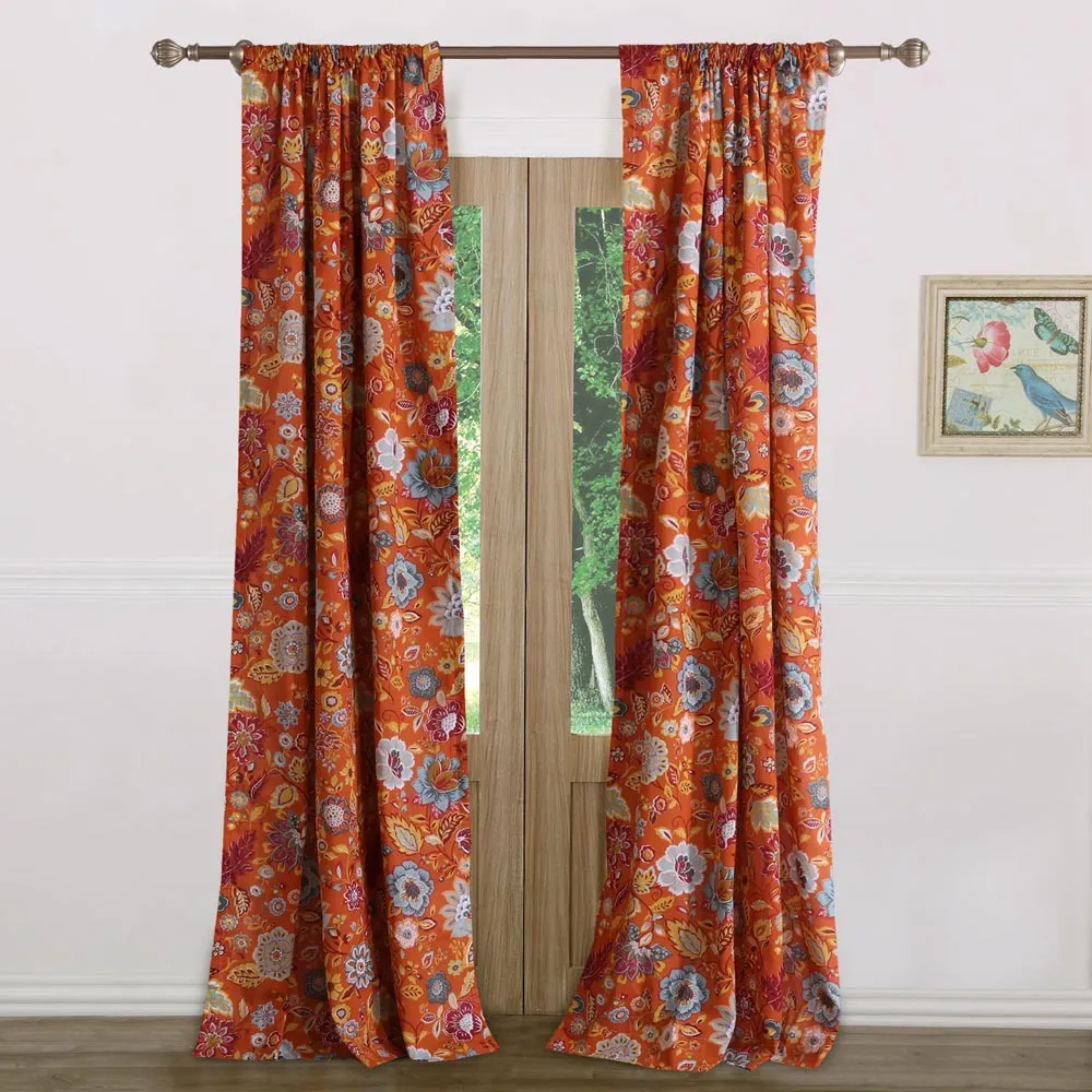 Polyester Floral Curtain Panel Pair