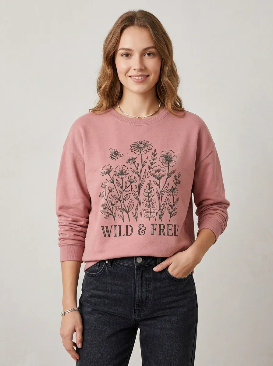 Wild And Free Nature Lover Floral Bee Sweatshirt