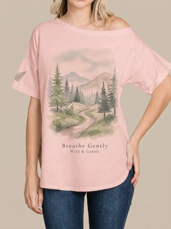 Women's Nature Lover Mountain Forest Path Printed T-shirt