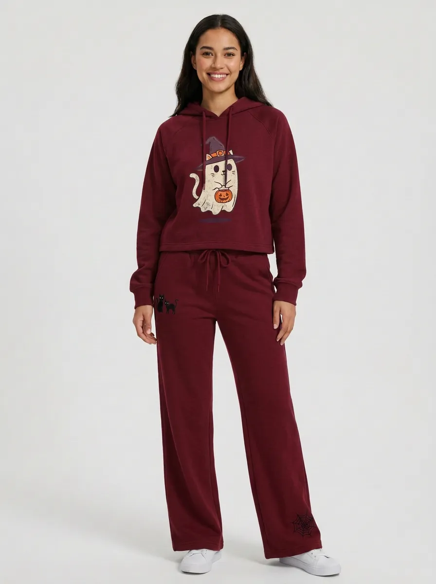 Women's Halloween Ghost Cat Pumpkin Printed Tracksuit