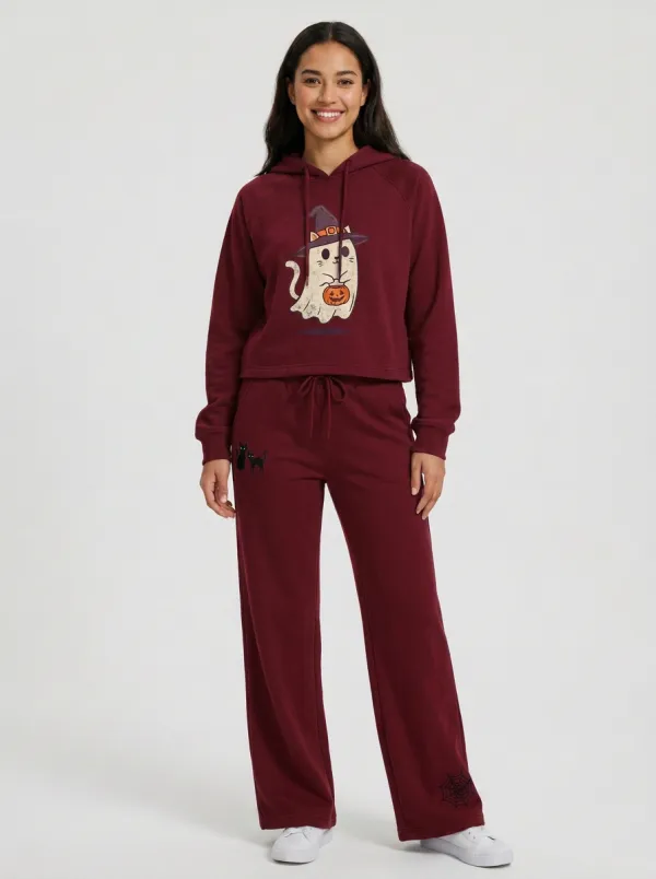 Women's Halloween Ghost Cat Pumpkin Printed Tracksuit