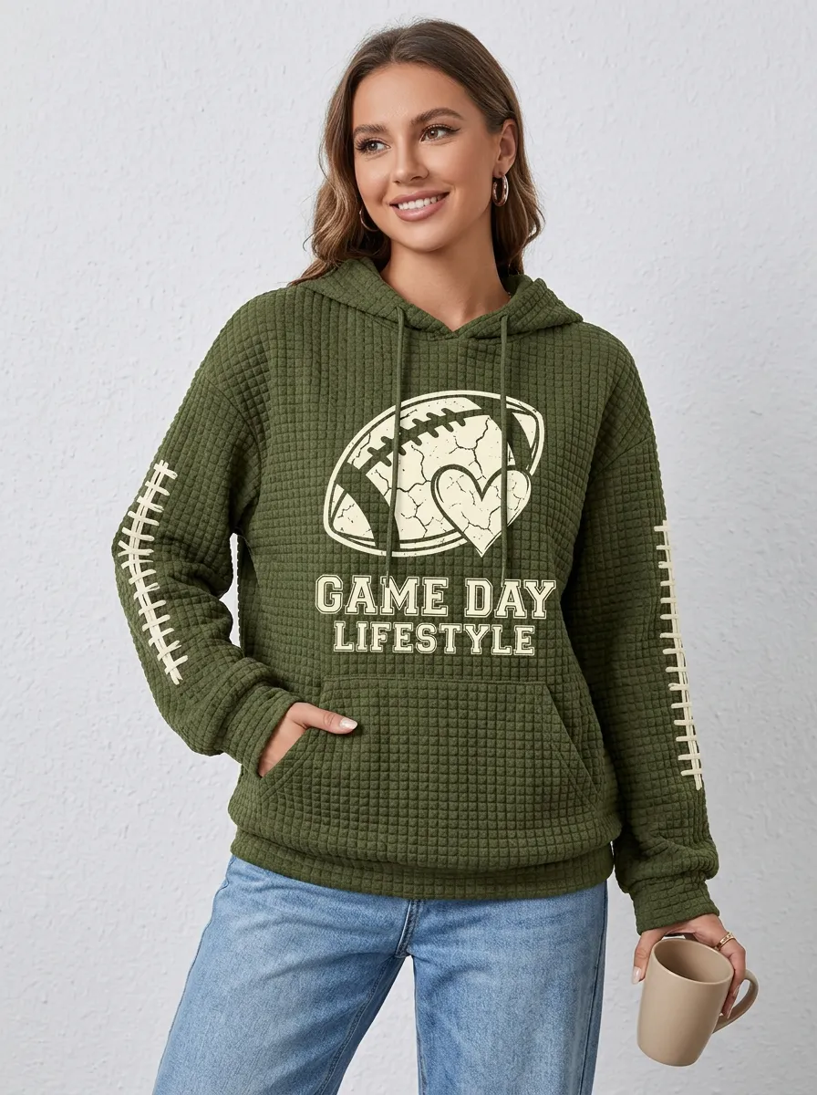 Women's Stadium Inspired Gridiron Heart Ball Game Day Graphic Hoodie