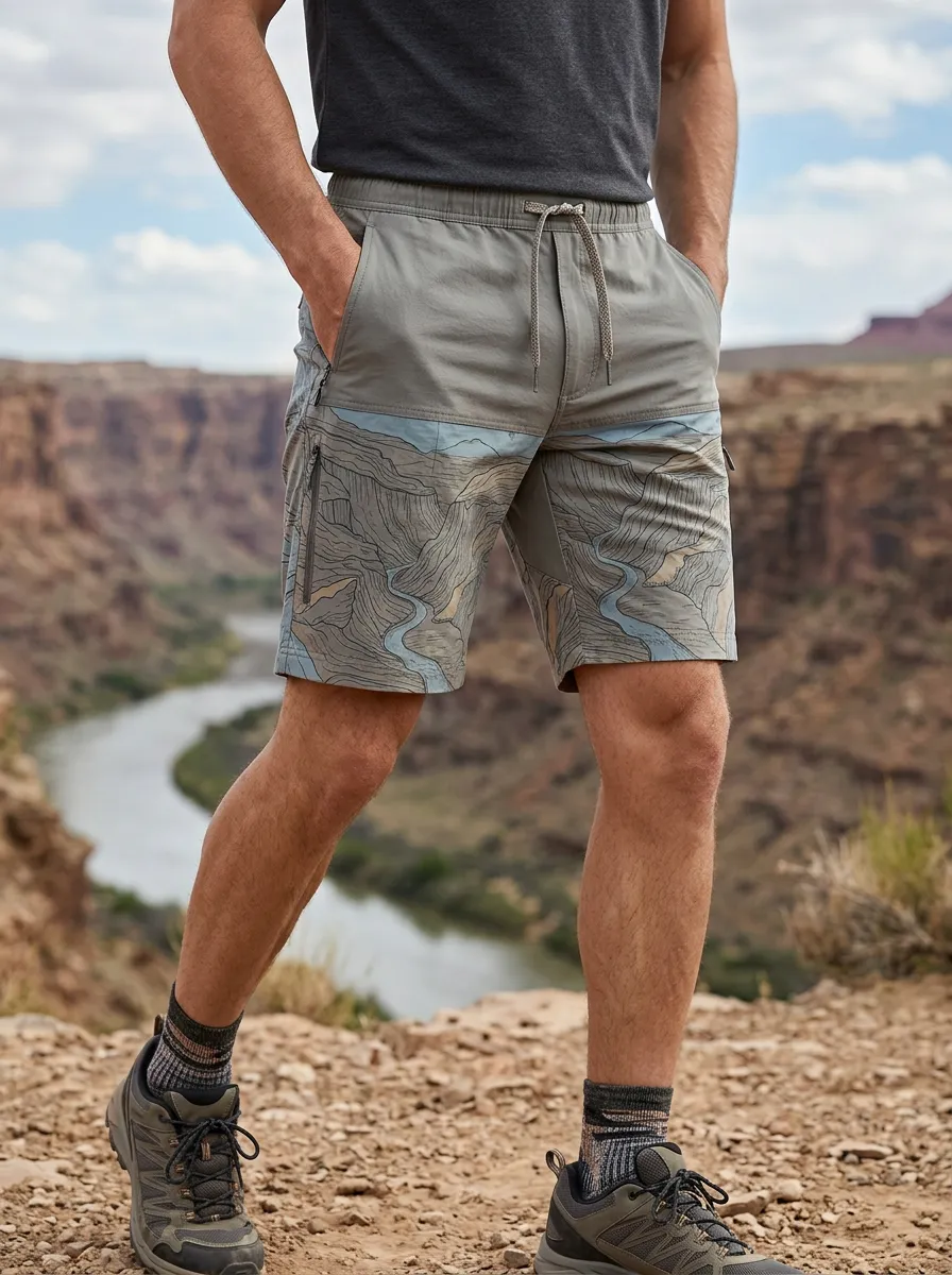 Men's Hiking Enthusiast Canyon Landscape Drawstring Shorts