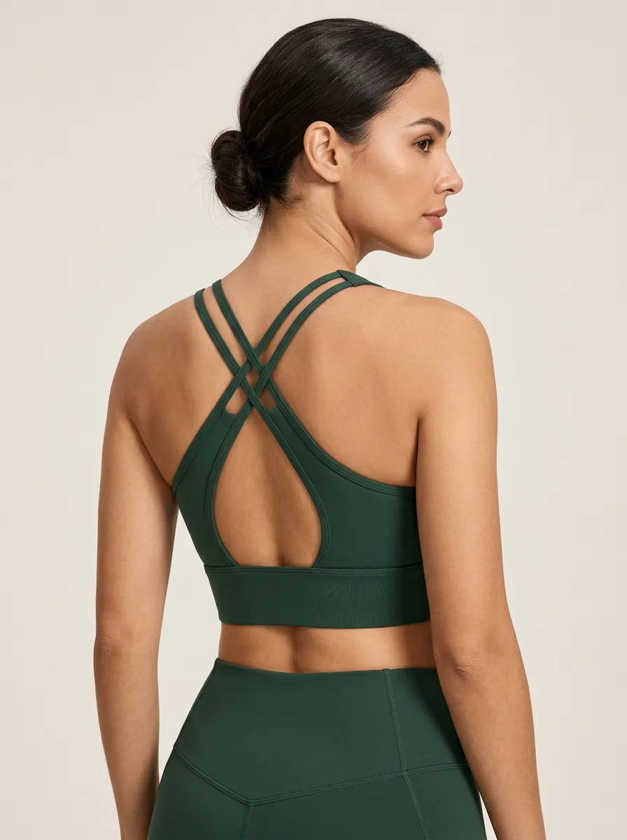 Women's Green Printed Crisscross Back Active Bra