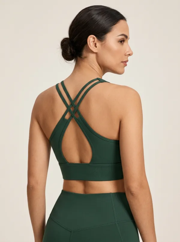 Women's Green Printed Crisscross Back Active Bra