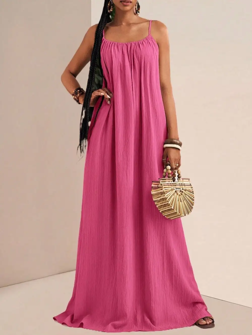 Ruched Spaghetti-Strap Maxi Dress
