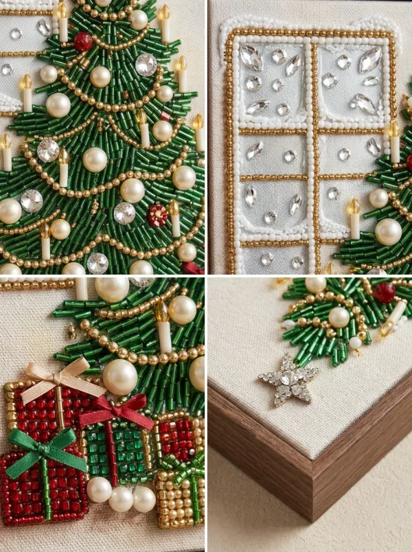 Christmas Window Tree Gift Box Beaded Pearl Painting