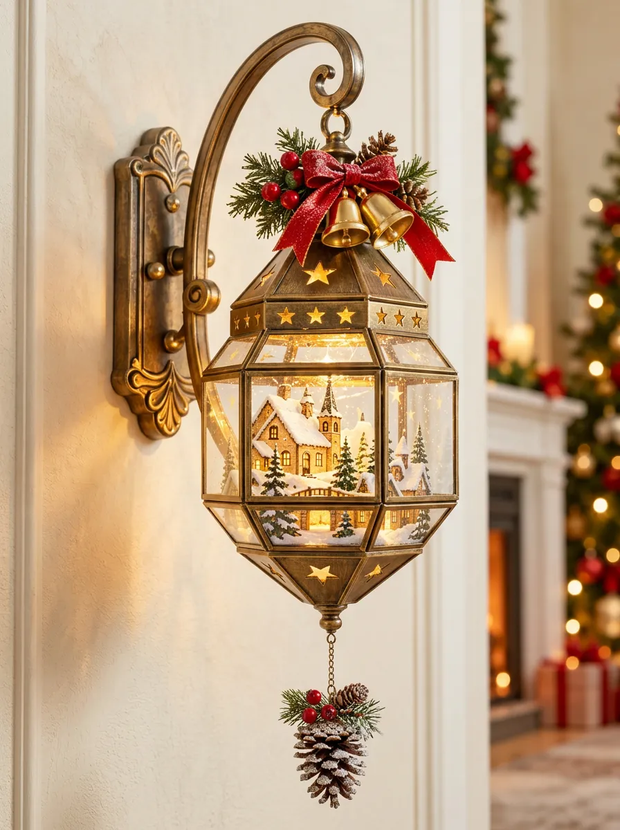 Classic Snowy Village Scene Christmas Wall Light