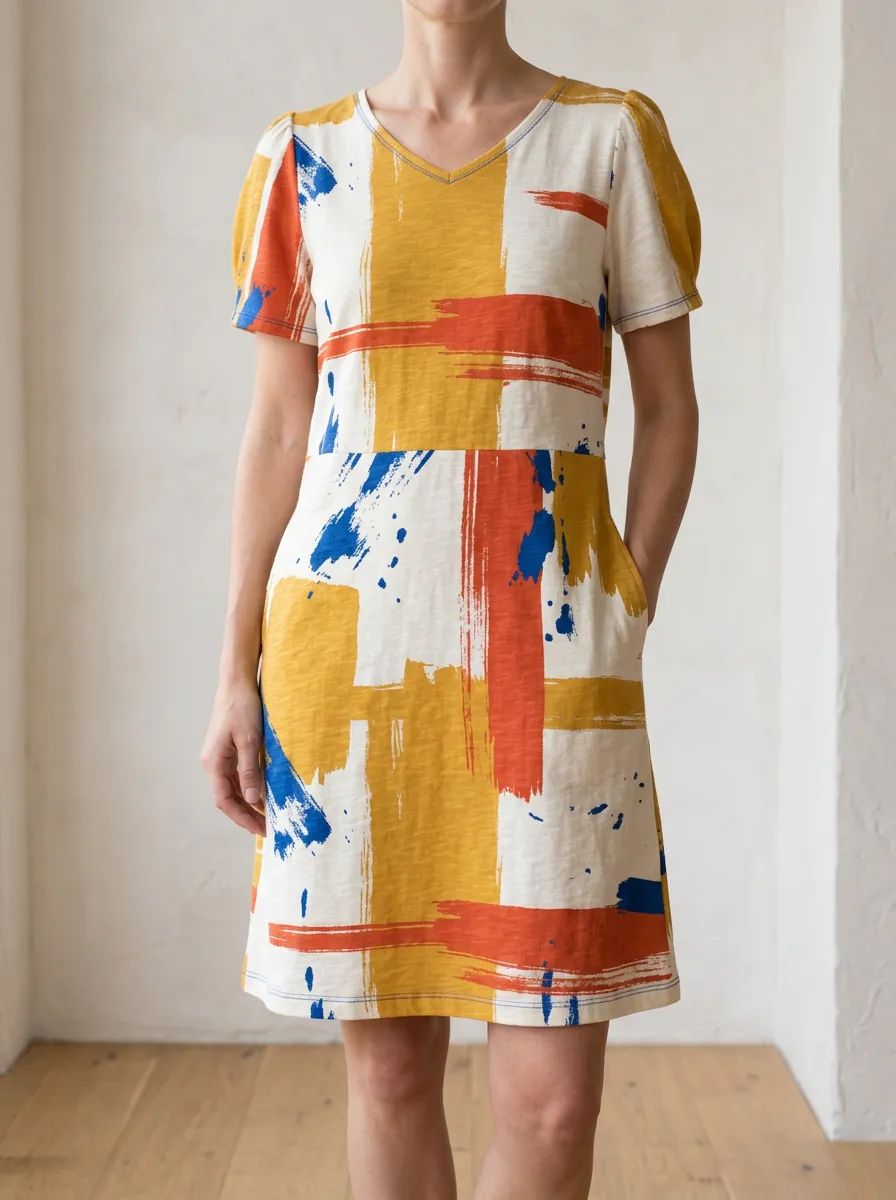 Women's Abstract Print V-Neck Dress