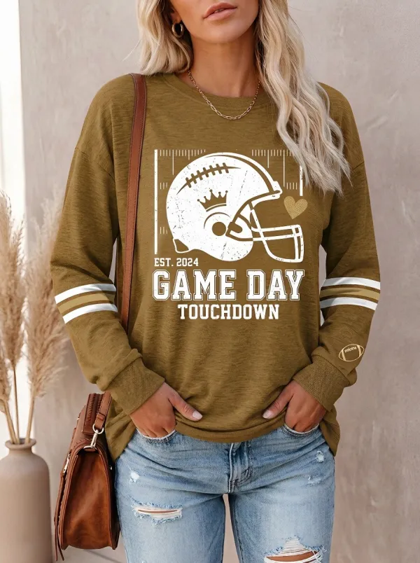 Women's Football Game Day Helmet Crown Printed Sweatshirt