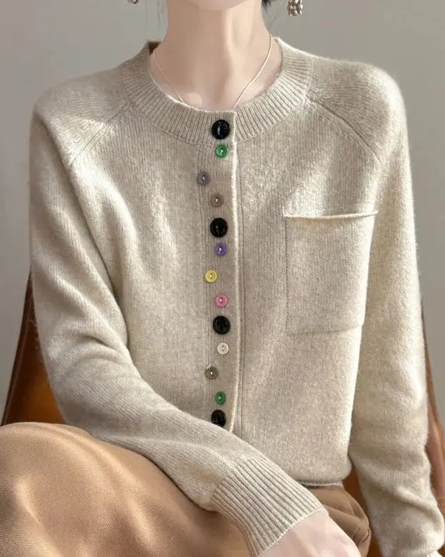 Merino-Wool Wool Crew-Neck Cardigan
