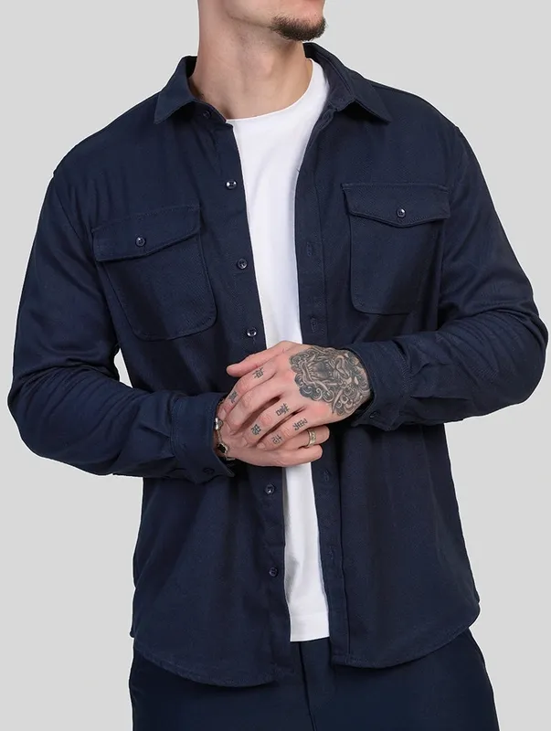 Navy Blue Button Front Overshirt