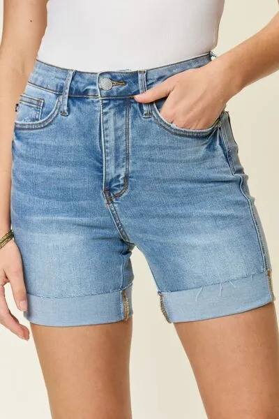 High Rise Pocketed Denim Shorts