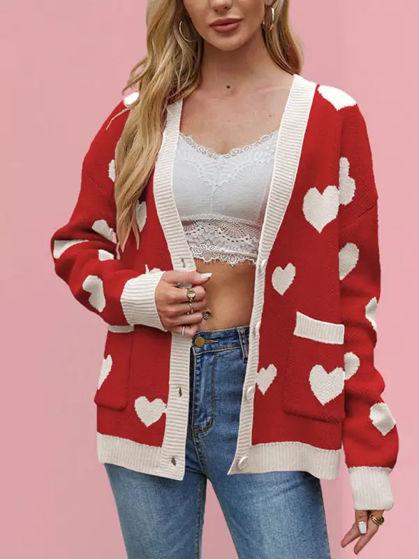 V-Neck Knit Pocketed Knit Jacket