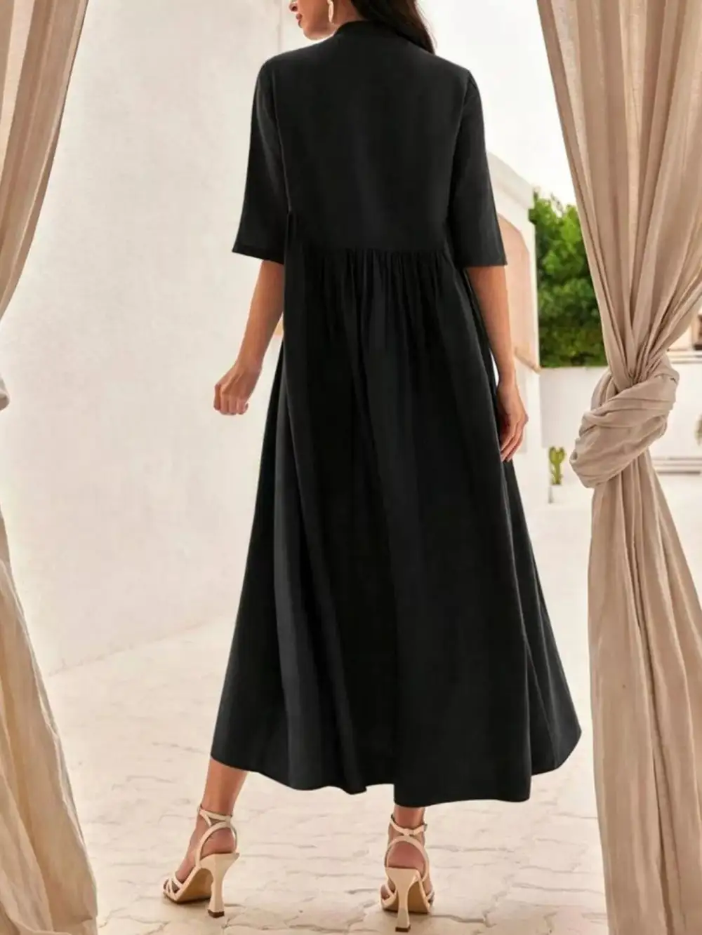 Embroidered Casual Midi Dress
