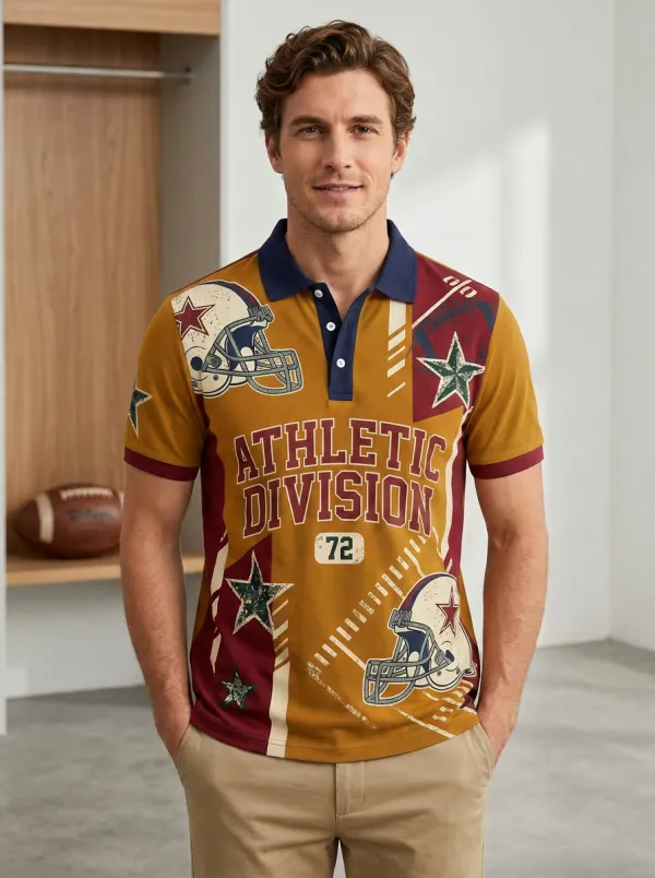 Men's Football Athletic Division Helmet Star Polo Shirt