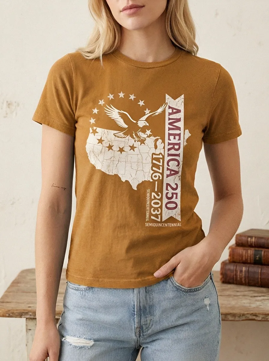 Women's USA Patriot America 250 Eagle Map Printed T-shirt