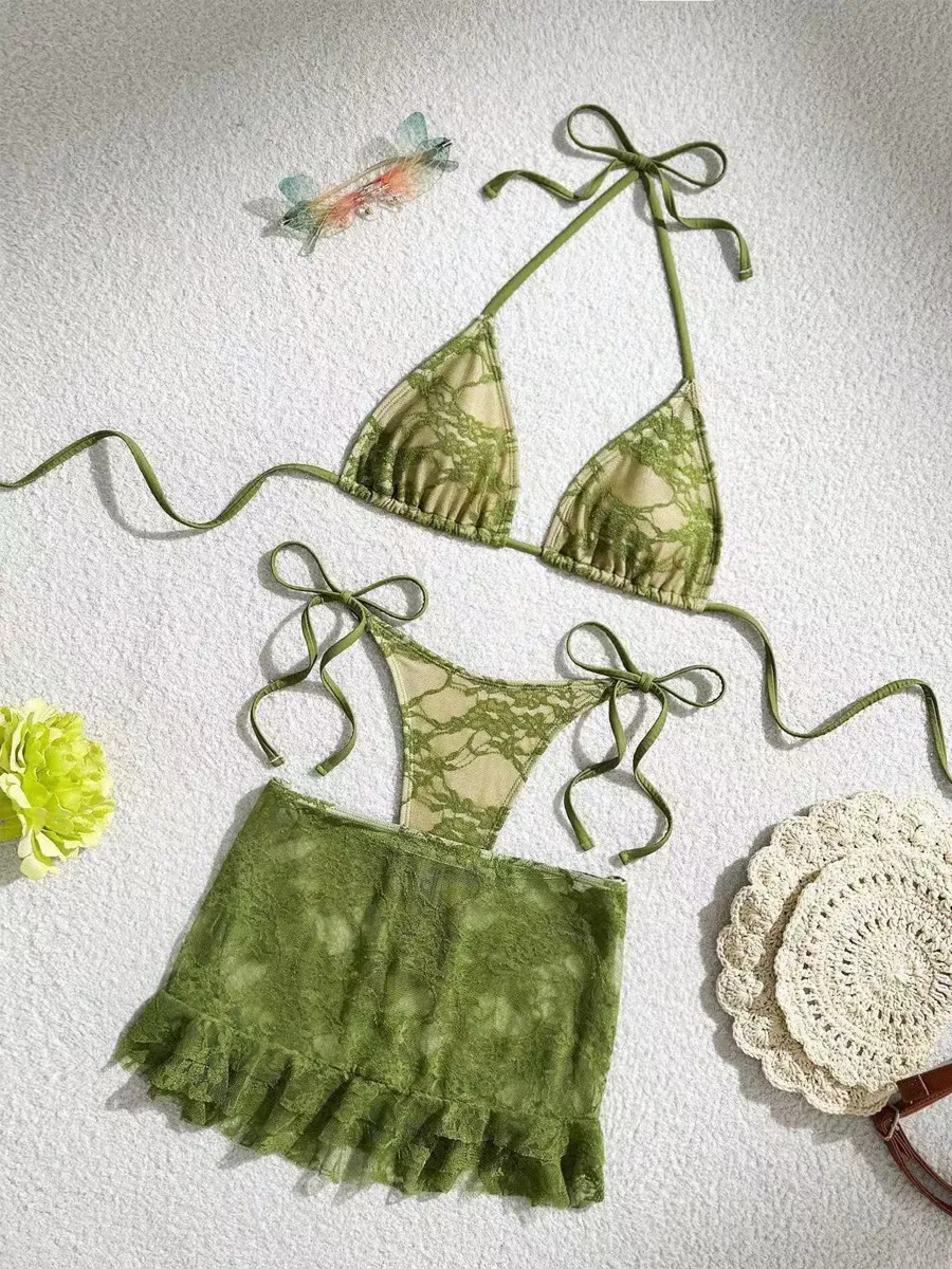 Inara Lace Tie-Up Bikini Three-Piece Set