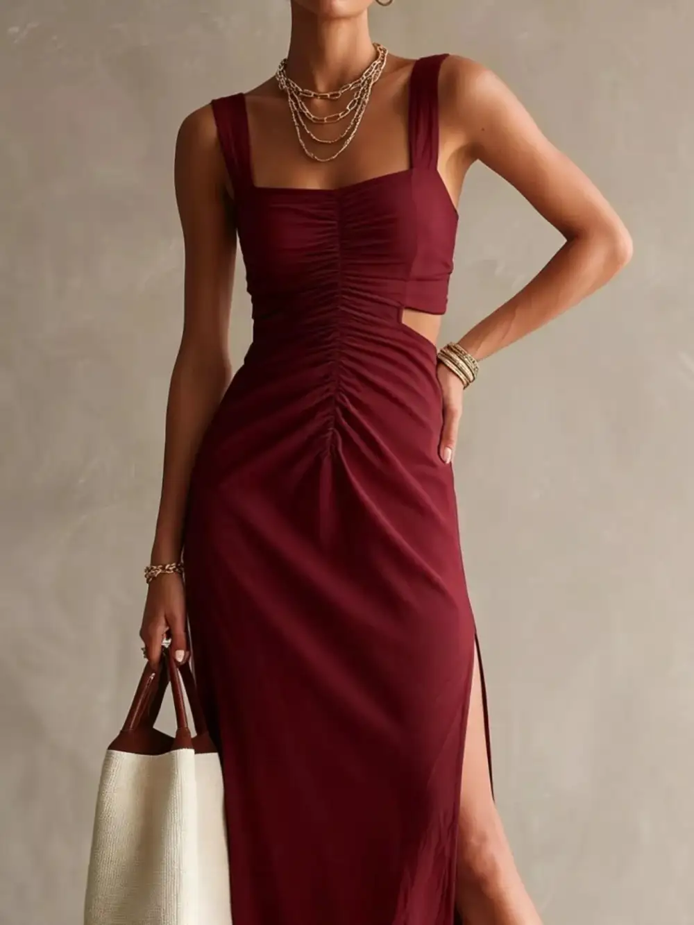 Ruched Cutout Midi Dress